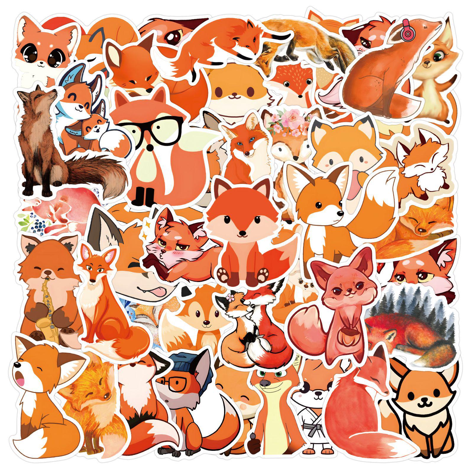 

60-Piece Cartoon Fox Graffiti Stickers for Children’s DIY Journals and Water Bottles