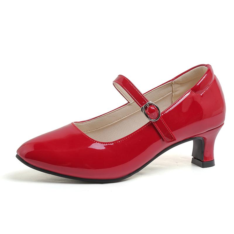 Fashion Women's Autumn New Pointed Toe Shallow Heel Mary Jane Single Shoes Metal Buckle One Strap Non-Slip Low Top Shoes