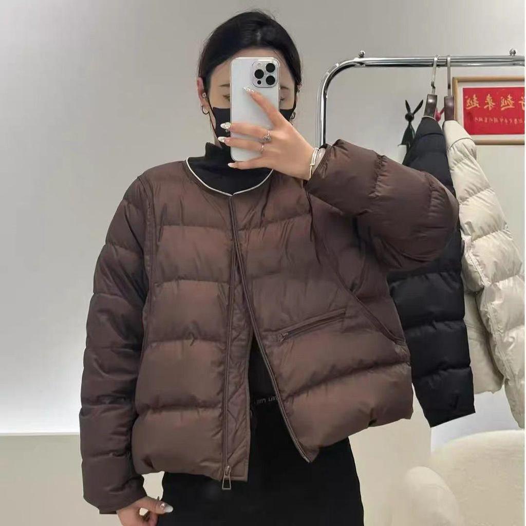 2025 Women's Korean Style Lightweight Short Down Jacket - Trendy Round Neck Petite Fashion