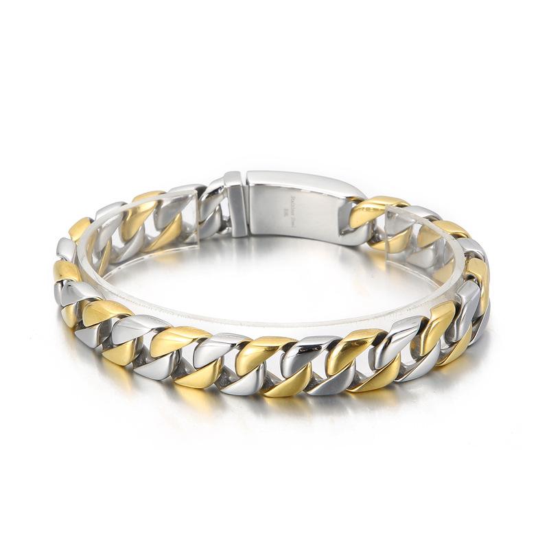 Heavy Punk Gold Color Curb Cuban Chain Bracelet CZ Zircon Men Women Hiphop Black Stainless Steel Bike Biker Bangle Jewelry