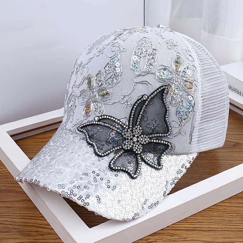 Women's Duckbill Baseball Cap with Large Butterfly Sequin Decoration - Breathable Hat Suitable for Spring, Summer, Autumn
