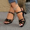 Fashion Sexy Solid Cross Strap Sandals Women 2025 Summer High Heels Sandals Fashion Back Strap Women's Round Head Hollow Heeled Sandales
