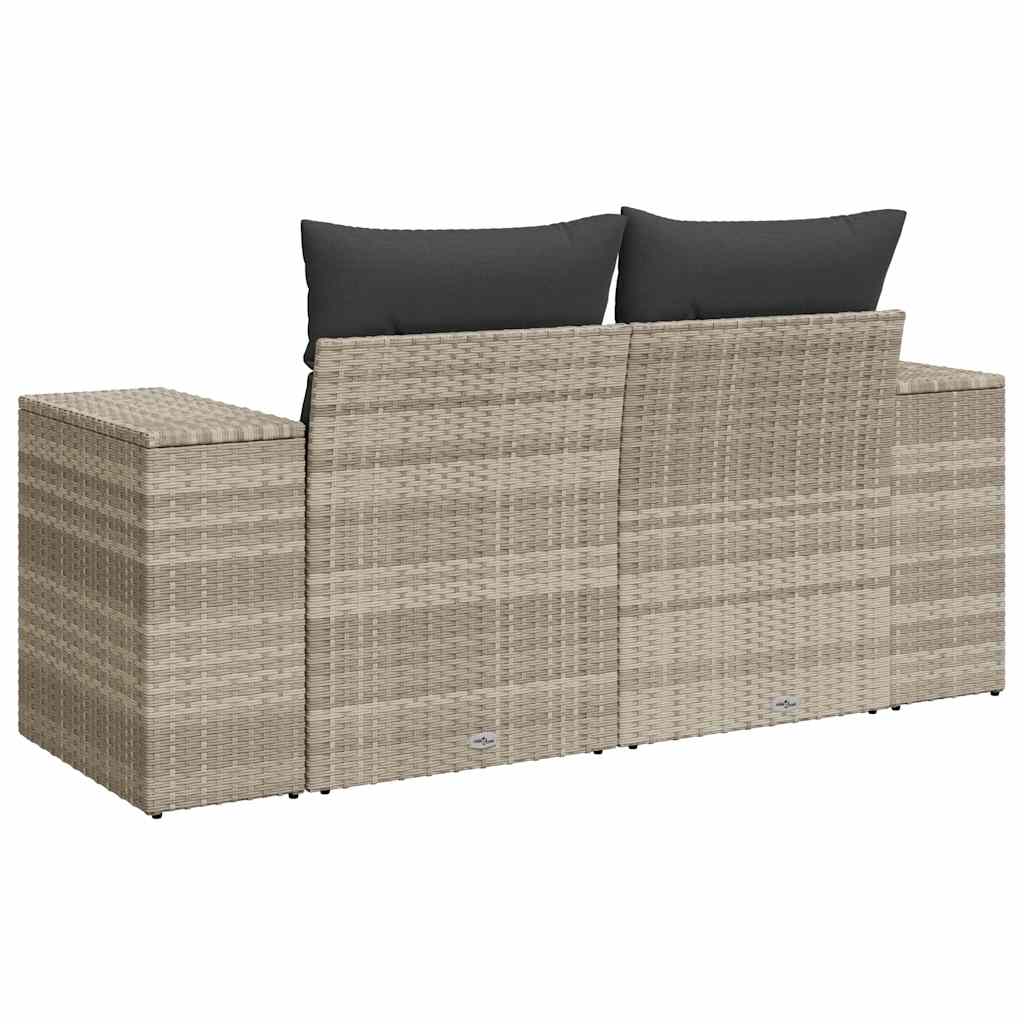 Vidaxl Garden Sofa With Cushions, 2-Seater, Light Grey, Poly Rattan