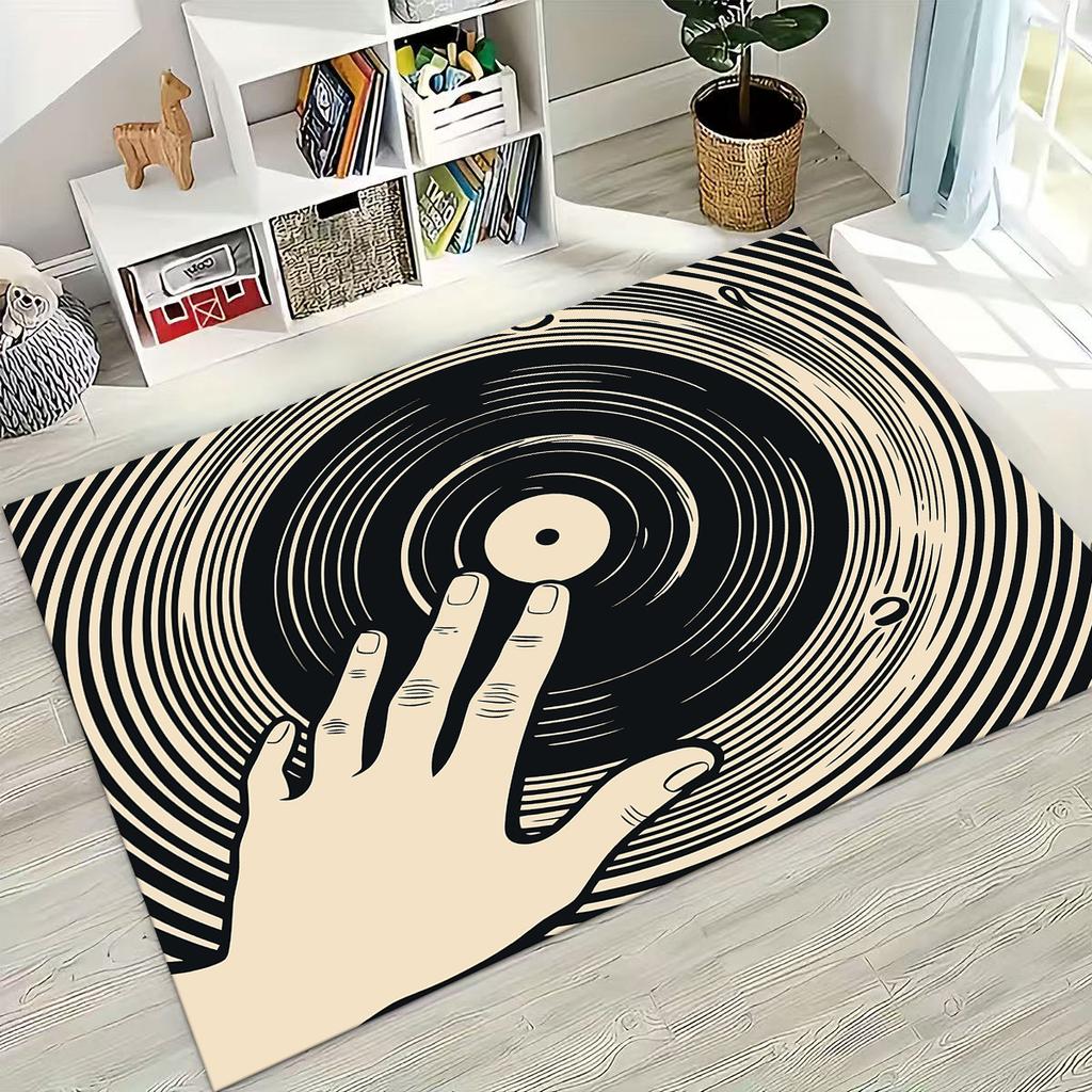Schallplatte Musik DJ Bildschirm Band Teppich für Wohnzimmer Sofa Schlafzimmer Haus Fußmatte Dekor,Große Kinder Spiel Rutschfeste Bodenmatte