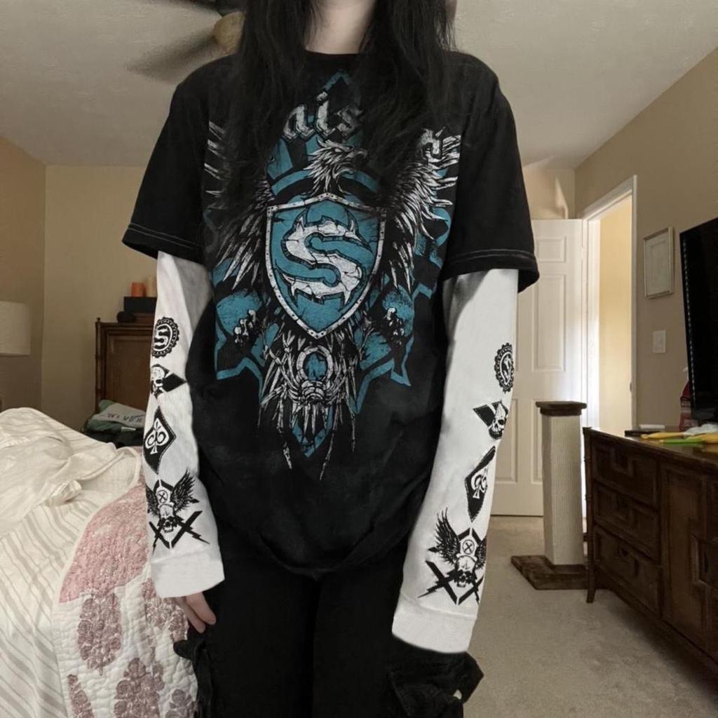 BeatStreet Mall Goth Y2K Aesthetics Grunge Tees Retro Heart Sword Print T Shirt Women Long Sleeve Slim Fit Sweats Tops 90s Vintage Clothes