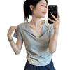 Lace splicing age-reducing short-sleeved T-shirt women's summer new design slim-fitting waist short top trendy