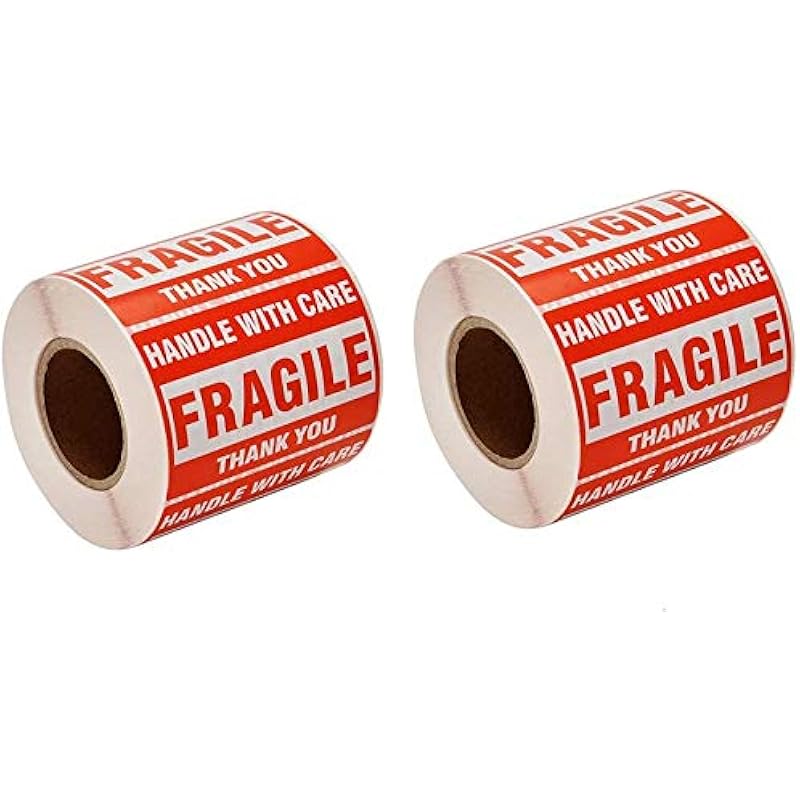 True-Ally 2 Roll Fragile Stickers - 3""X 2"" Strong Adhesive Red Fragile Labels Handle With Care Warning Stickers For Sh