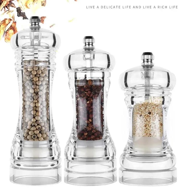 Transparent Pepper Grinder Salt Mill Machine Crusher Spice Grinding Handheld Seasoning Containers Bottle Gadgets