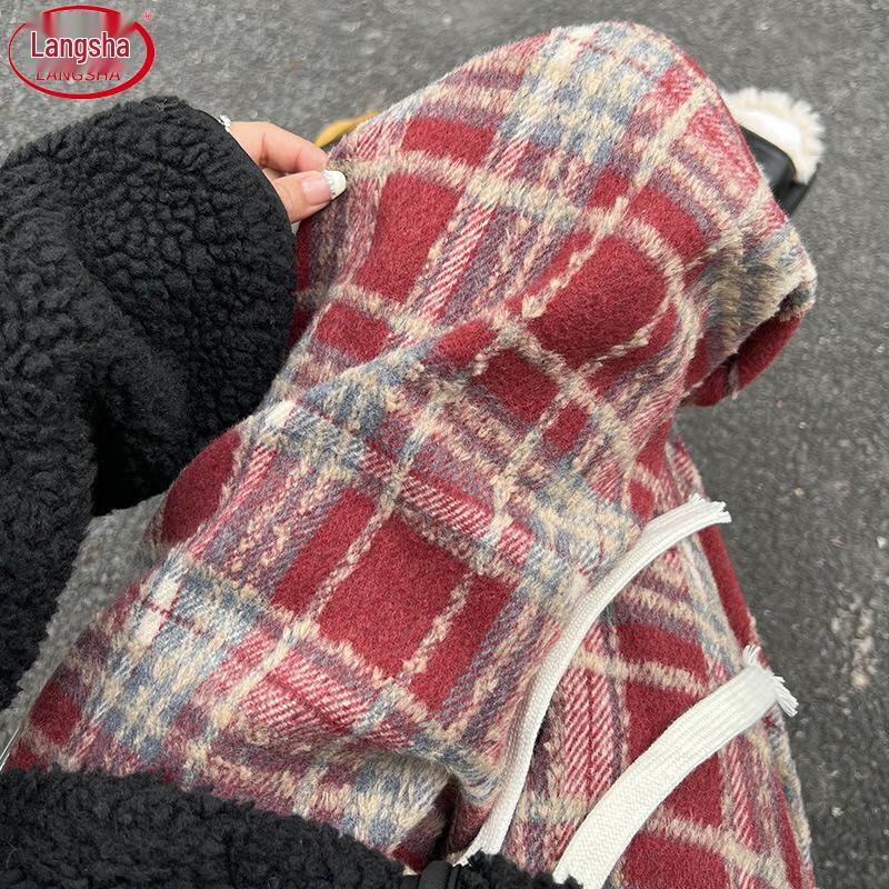 

Langsha Yamamoto Women s High-Waist Plaid Wide-Leg Wool Blend Pants L