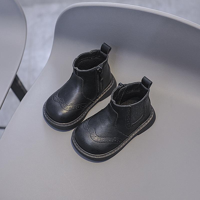 Vintage Style Children Genuine Leather Boots Autumn Fall Kids Ankle Boots Toddler Little Boys Girls Short Boots Brown, Black