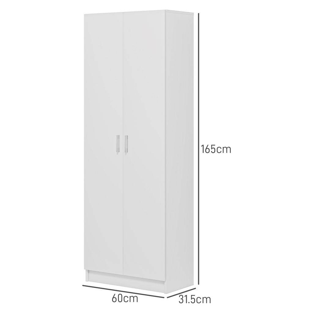 Modern Multipurpose Cabinet with 5 Shelves and Adjustable Levels, Wooden, 60x31.5x165 cm, White
