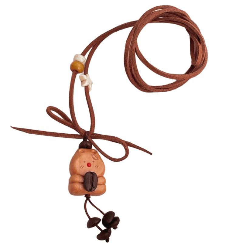 Einzigartiger Zugband Kaffeebohnen-Bären-Anhänger an verstellbarer Halskette im Retro-Stil