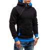 Autumn Winter Men Hoodie Slant Zipper Contrast Color Patchwork Pullover Thick Slim Fit Hooded Sweatshirt Streetwear