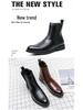 Korean Retro Black Leather High-Top Men's Mid-Calf Martin Boots for Spring & Autumn Fashion