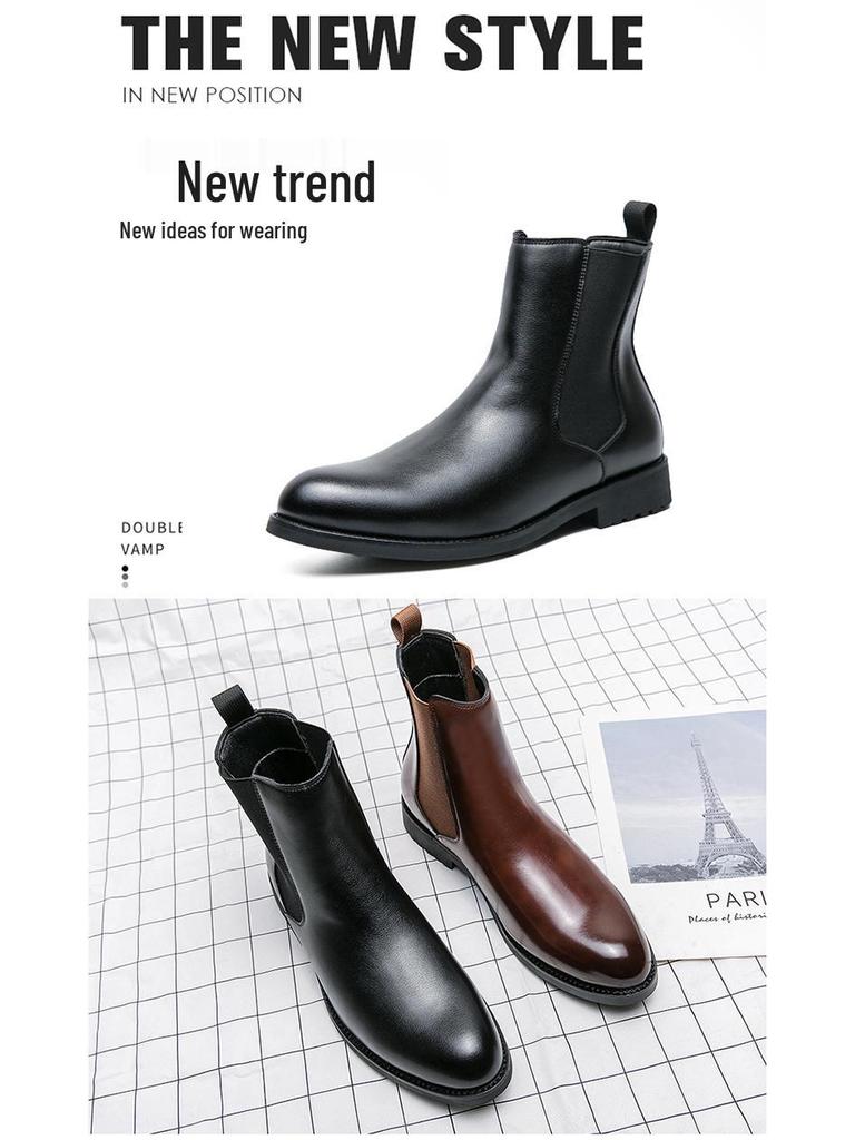 Korean Retro Black Leather High-Top Men's Mid-Calf Martin Boots for Spring & Autumn Fashion