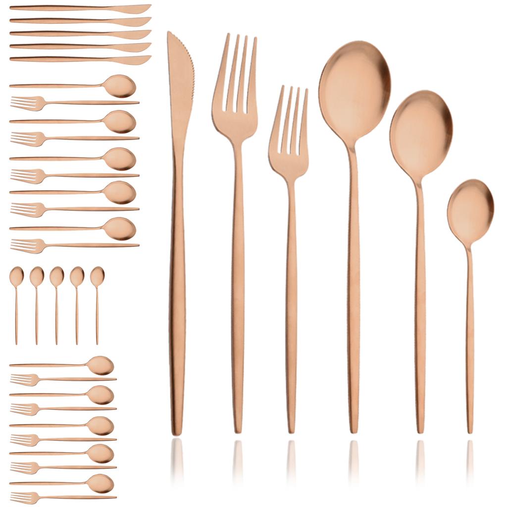 Black Gold 36Pcs Matte Flatware Dinnerware Set Knife Dessert Fork Spoon Dinner Set Stainless Steel Tableware Kitchen Cutlery Set