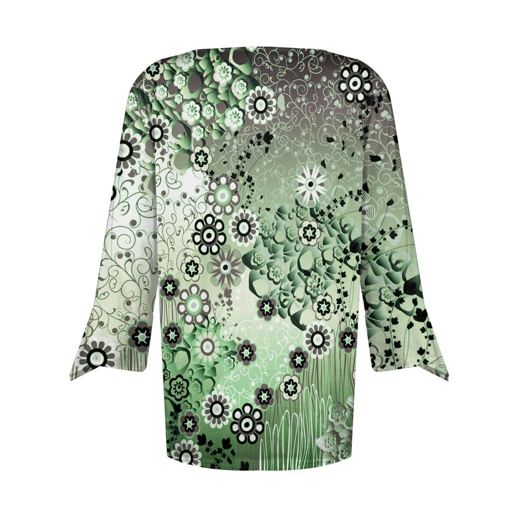 3/4 Sleeve Shirts For Women Pattern Print Graphic Tees Blouses Casual Plus Size Basic Tops Pullover