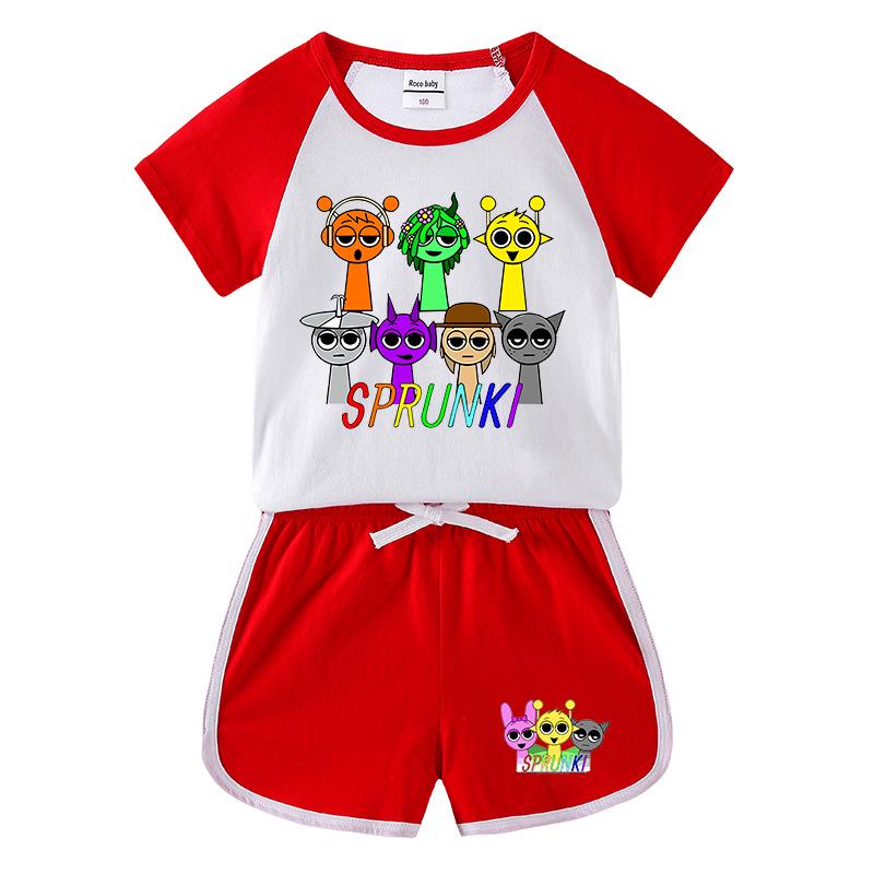 Kids' Summer Color Block Sports Set: Short Sleeve T-Shirt & Hot Pants