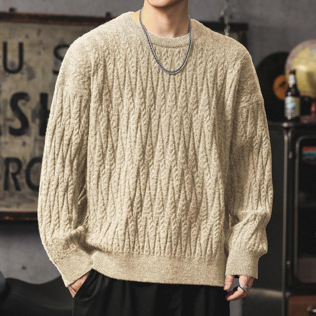 Men's Heavyweight Winter Cable Knit Pullover Sweater - Thick, Warm, Versatile Round Neck Knitwear