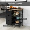 Rolling Kitchen Island Cart, Bar Serving Cart, Compact Trolley on Wheels with Wood Top, Shelves & Drawers for Home Dining Area, Black
