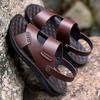 Men Brown Flats Slippers Summer Outdoor Wide Head Hiking Sandals Retro Black Leather Open Toe Beach Shoes Plus Size