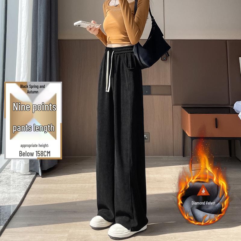 Women's Narrow and Wide-Leg Chenille Sweatpants, Fleece-Lined for Autumn/Winter 2024, Straight-Leg Casual Design.