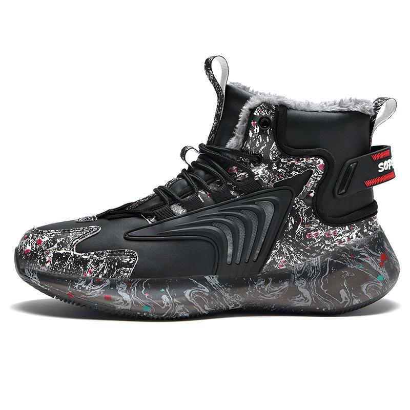 

Популярный кожаный верх, бархатная подкладка, водонепроницаемые и теплые высокие универсальные модные повседневные мужские спортивные туфли с нескользящей и износостойкой подошвой 45 чёрный