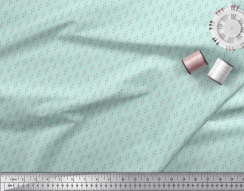Soimoi Japan Crepe Satin Fabric Dot & Leaves Small Motif Shirting Print Fabric by the Metre 42 Inch
