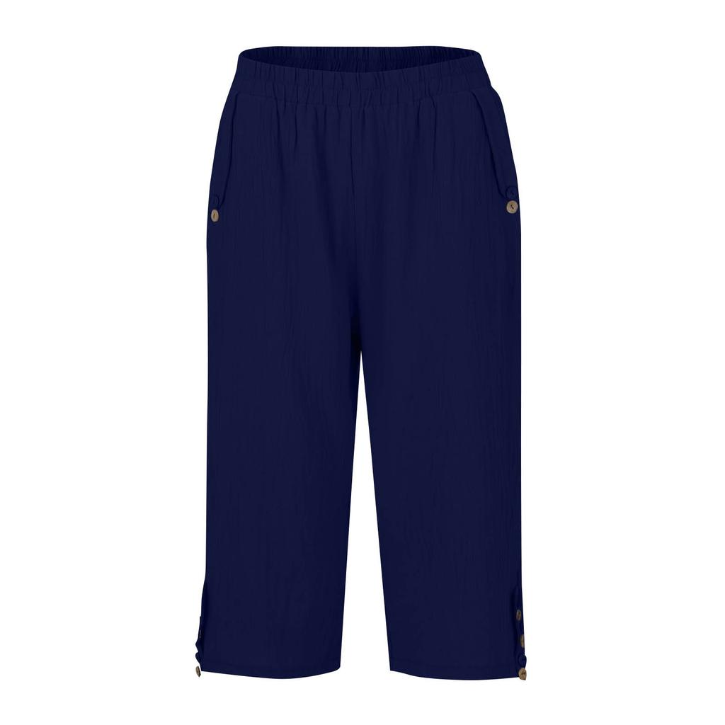 Linen Pants For Women Casual Color Pants Color 3/4 Trousers High Waisted With Pocket