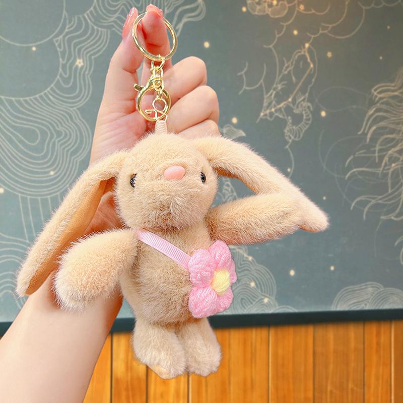 

Creative Rabbit Keychain Ring Fluffy Bunny Trinket Key Chain On Bag Car Key Plush Pendant Gift Charm Cute Soft Key Ring коричневый