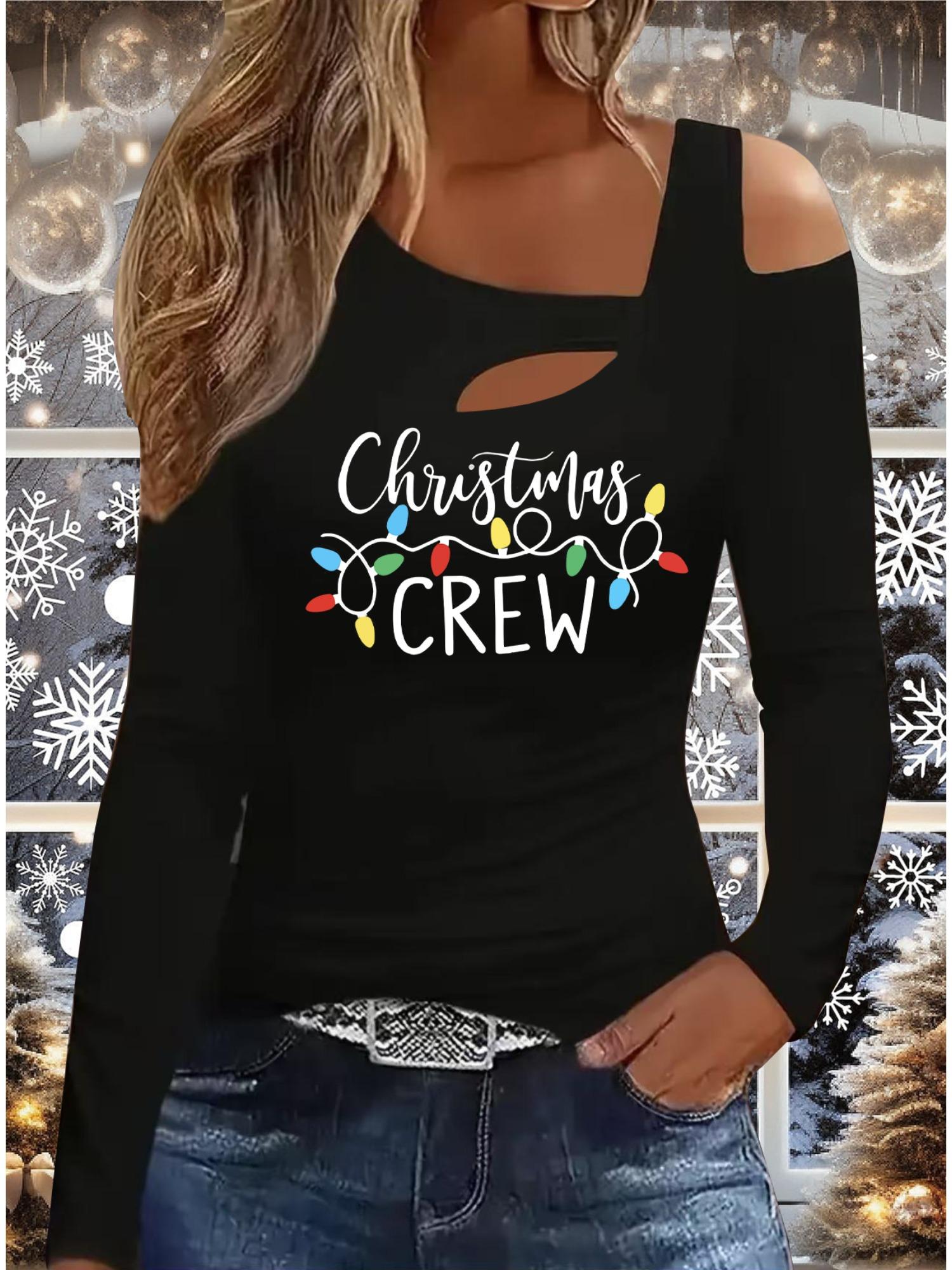 

Осень и Зима Женский Новый Повседневный Топ с Длинным Рукавом Рождественский Узор Идеальный Подарок на Хэллоуин Рождество Футболка S чёрный