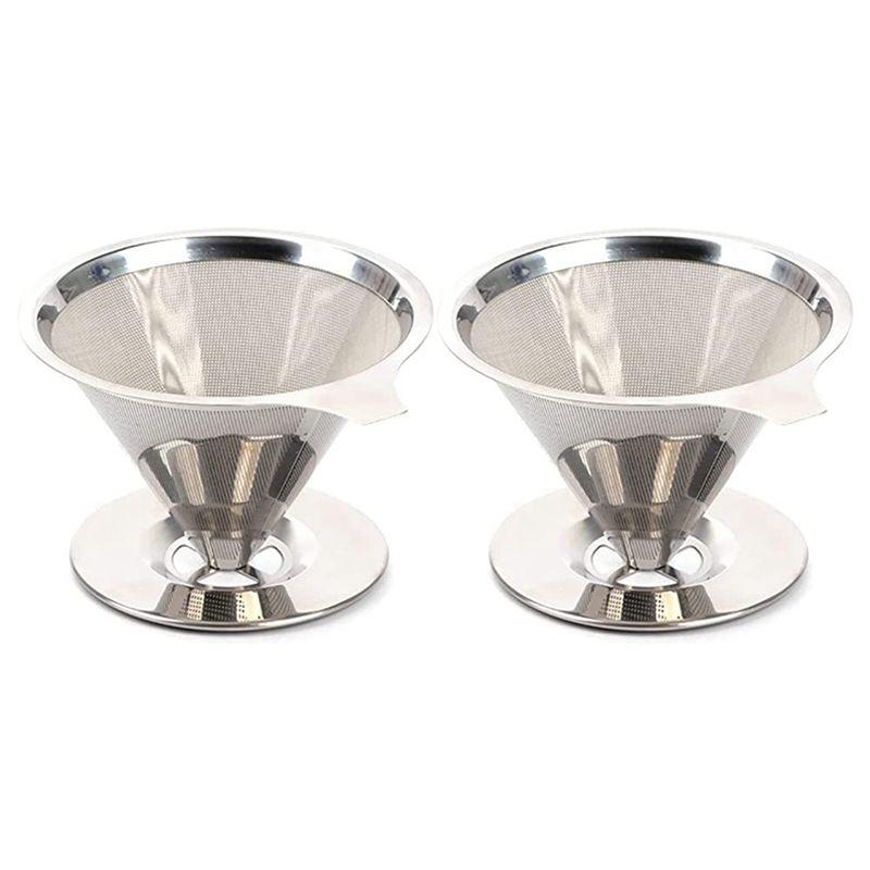 T02C!2X Pour Over Coffee Dripper Reusable Drip Cone Coffee Filter Portable Pour Over Coffee Maker Home Office Camping серебряный