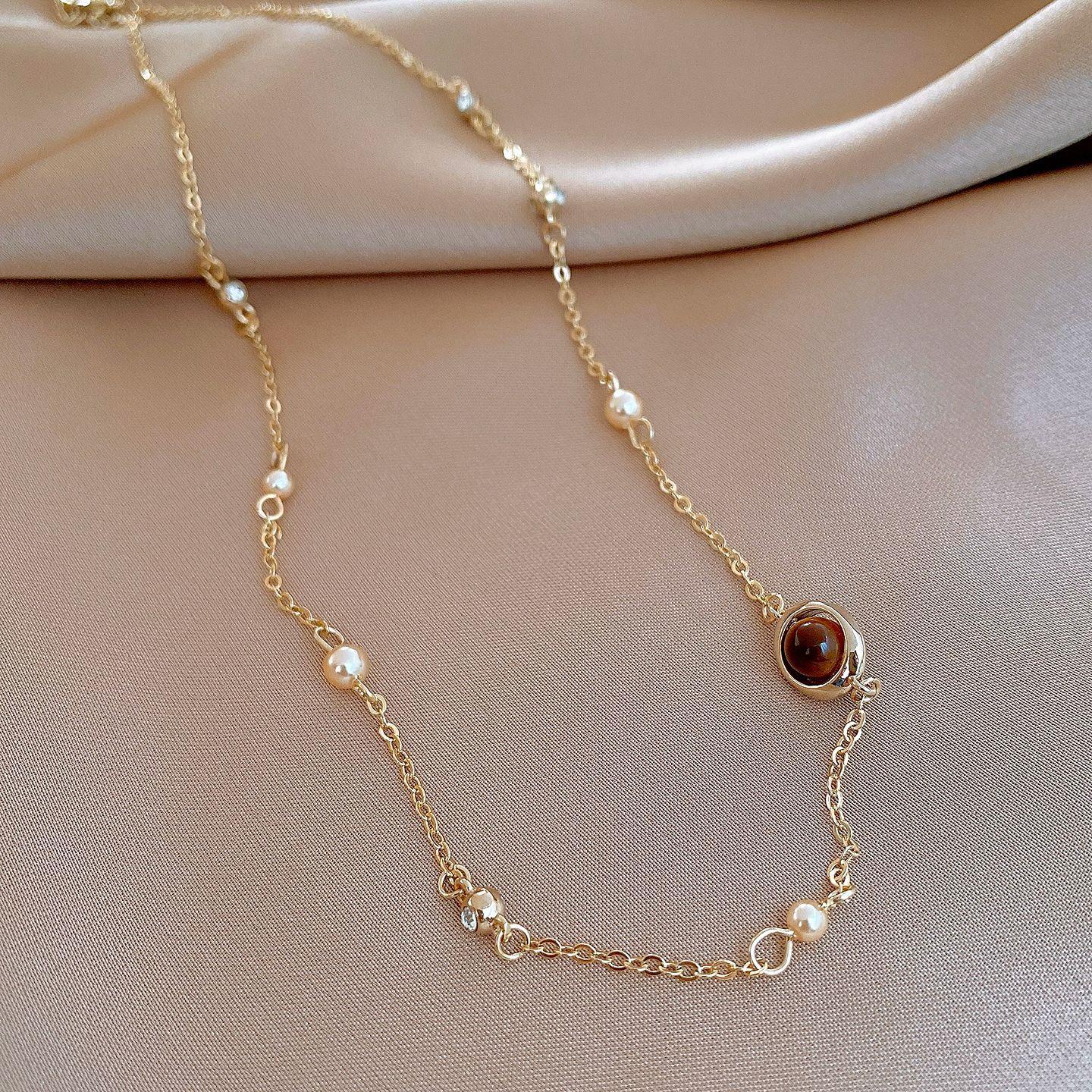 Простые геометрические аксессуары для ожерелья из камня тигровый глаз в стиле Майярд, модные аксессуары-цепочки для женских свитеров