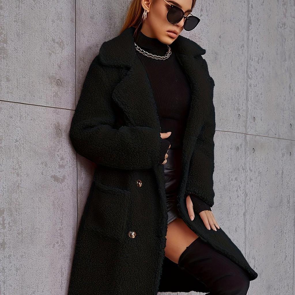 Cappotto da Donna Lunghezza Media in Lana d'Agnello Sintetica - Autunno/Inverno, Vestibilità Larga, Con Velluto Interno, Stile Europeo e Americano alla Moda