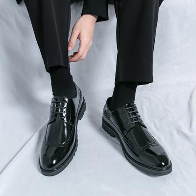Fashion Spring New Mens Formal Business Thick Soled Lace-up Leather Oxford Shoes Brand Men's Pointed Casual Leather Wedding Party Shoes