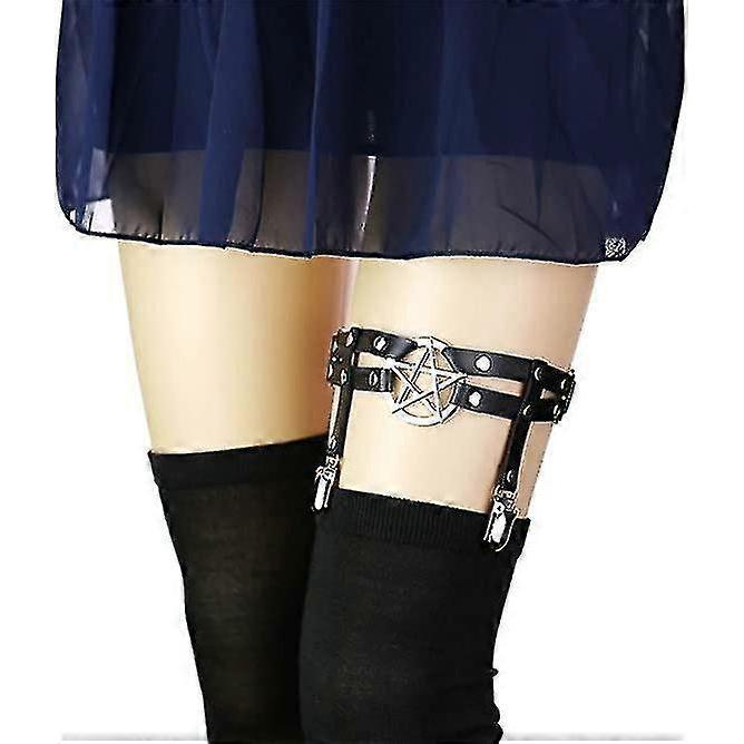 2pcs Adjustable Star-shaped Leg Garter With Anti-slip Clips, Elastic Gothic Thigh Ring Garter For Women And Girls