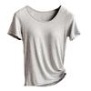 Sportovní tričko na jógu s krátkým rukávem a vestavěnými vycpávkami – bezdrátové, není potřeba podprsenka – ideální na léto a podzim.
