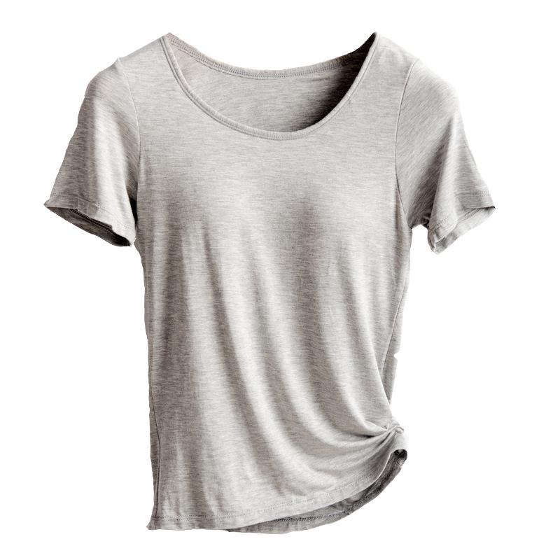 Sportovní tričko na jógu s krátkým rukávem a vestavěnými vycpávkami – bezdrátové, není potřeba podprsenka – ideální na léto a podzim.