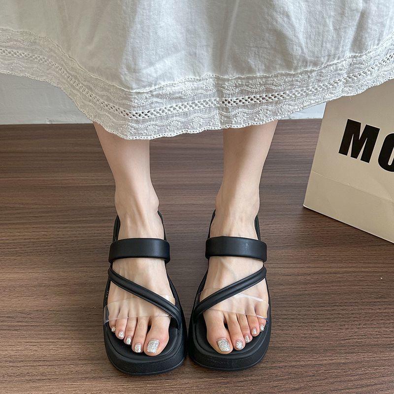 Fashion versatile casual height increase small muffin high heel cool slippers 2025 new thick-soled slippers women's summer outer wear