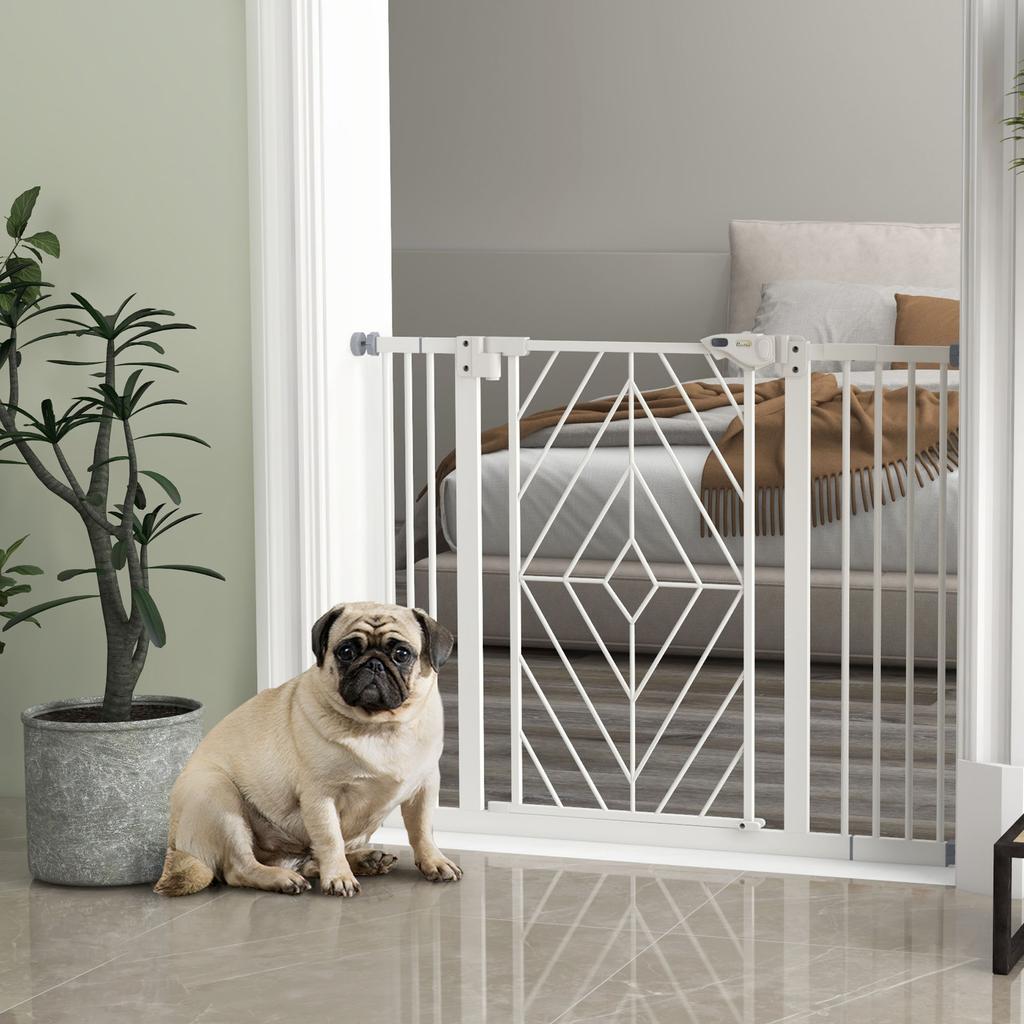 Pressure Fit Stair Gate Dog Gate W/ Auto Closing Door, Double Locking, Easy Installation, for 74-100cm Openings - White