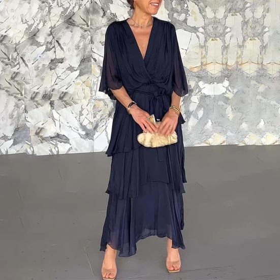 Women's Flowy Chiffon Wedding Guest Dress Ruffle Half Sleeve Empire