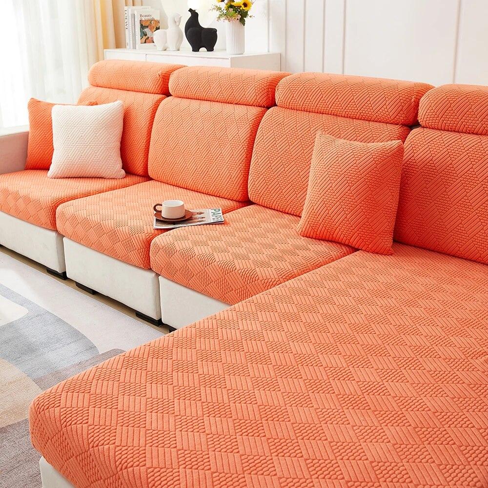 Jacquard Stretch Sofa Covers Living Room Plain Color Sofa Seat Couch Slipcover Gray Furniture Protector Spandex Thick Sofa Case