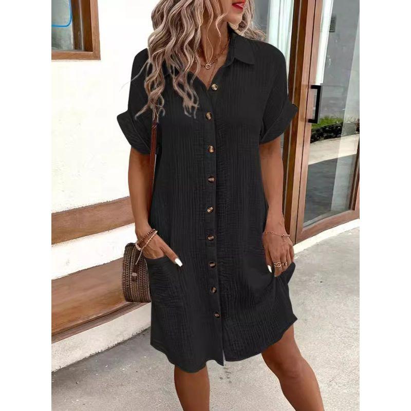 Minimalist Casual Dress2024 Summer Women Clothes American Simple V-neck Button Shirt Dress