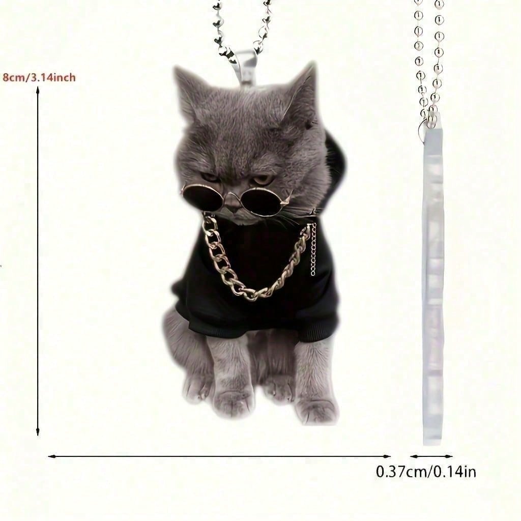 

1-Piece Cool Car Hanging Ornament - Street Fashion Cat Design, Pet-Themed Accessory | Christmas Gift, Keychain, Car Decoration