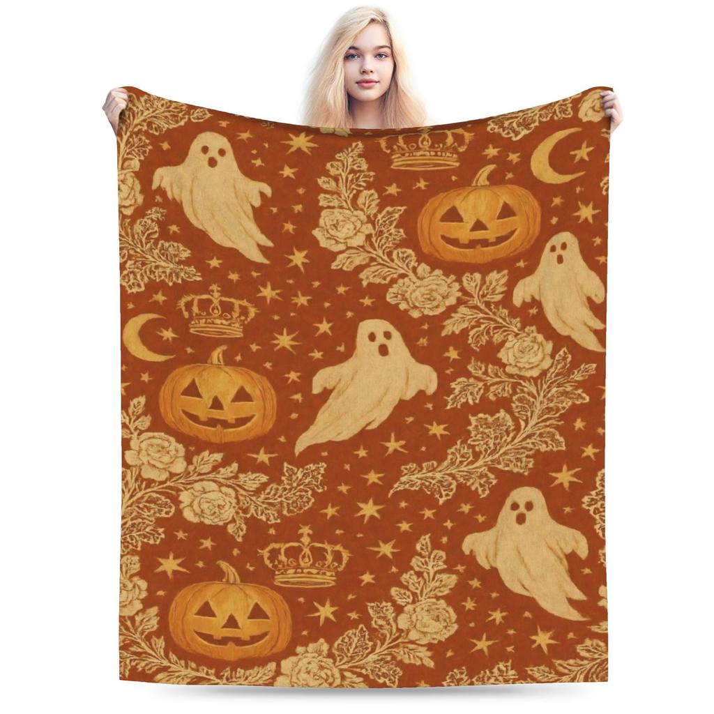 Happy Halloween Cartoon Blanket Cover Velvet Warm Throw Blanket for Car Sofa Couch Bed Rug