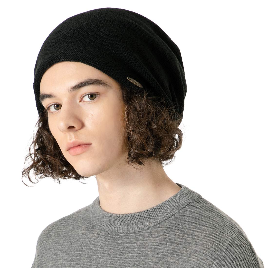 

QUEENHEAD Вязаная объемная шапка большого размера, «Один размер подходит большинству», черная мужская шапка, стройнящая, шапка, (приблизительно. 57-64 см) - чёрный