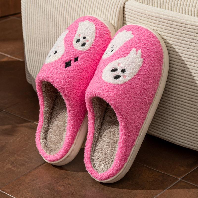 Halloween Women's Slippers Winter Pink Ghost Indoor Cartoon Comfort Home Bedroom Soft Causal Flat Plush Shoes for Gift