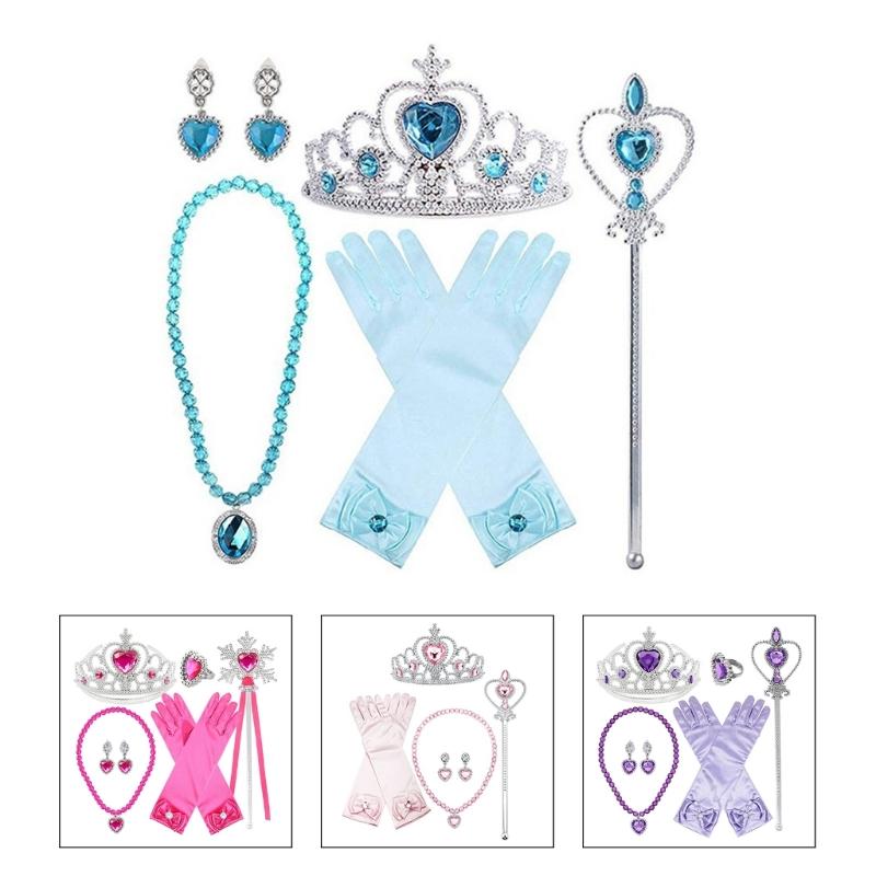 Princess Costume Accessories Birthday Party Clothing Set Gloves Crown Necklace and Hair Braid for Girls' Dress Up