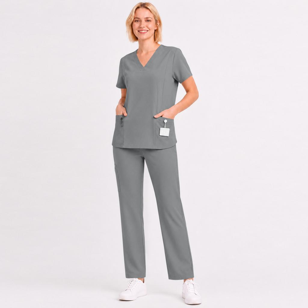 Women's Uniform Scrub Set - V-Neck Short Sleeve Top with Pockets and Drawstring Pants, Quick Dry Color for Healthcare Workers