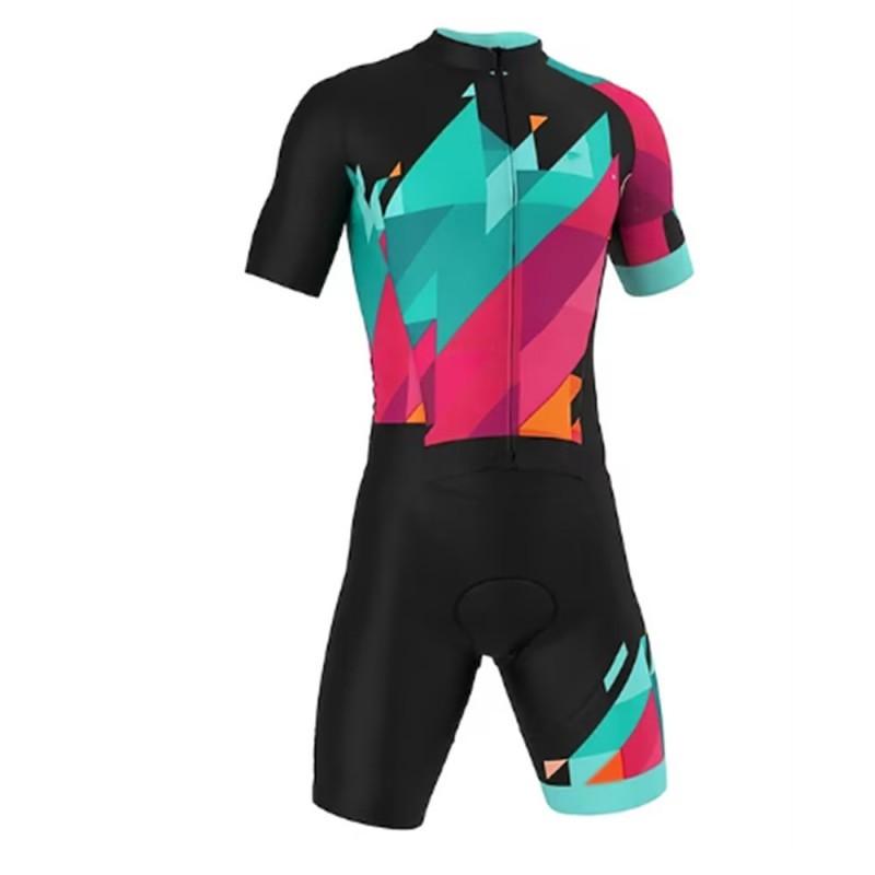 Men s Women s Short-sleeved Triathlon One-piece Blue Red Color Matching Cycling Clothes XS